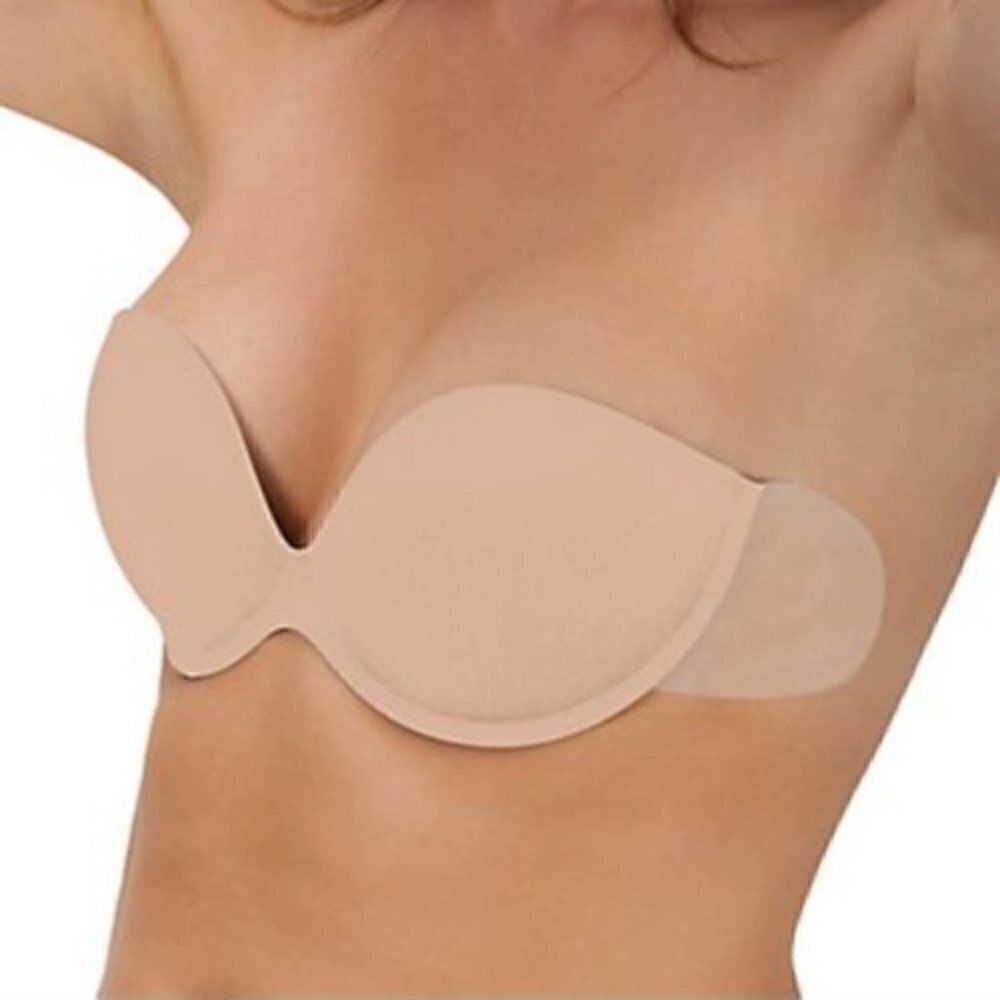 Adhesive cups and wings push up strapless bra